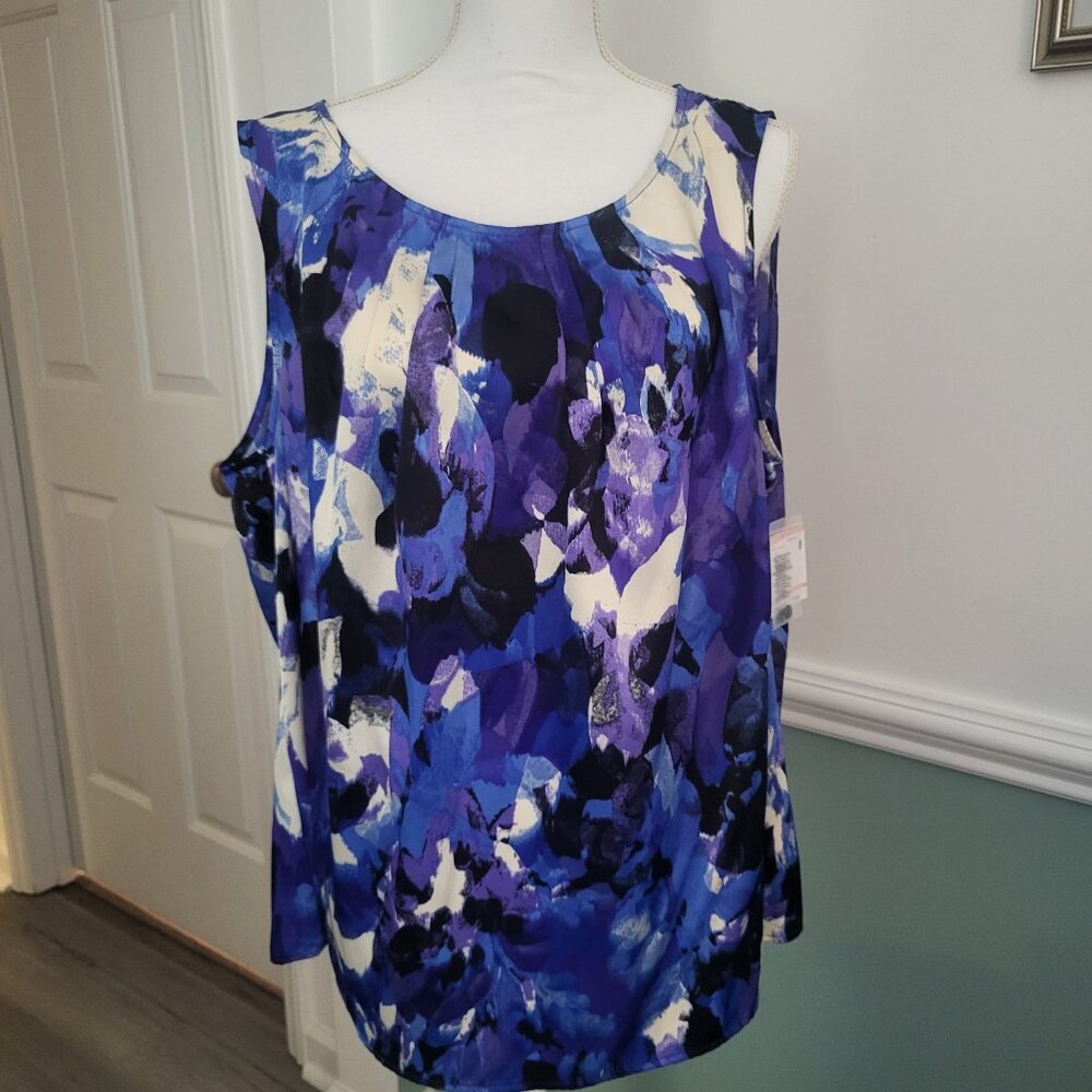 NWT, KASPER, Blue/Purple Multicolor Blouse,  1X